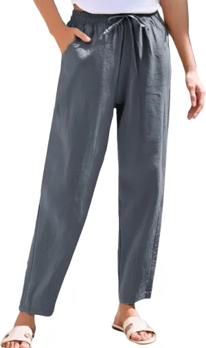 High Waisted Linen Pants Women Straight Leg Summer Trousers, Cotton Pants for Women Lounge Cotton Workout