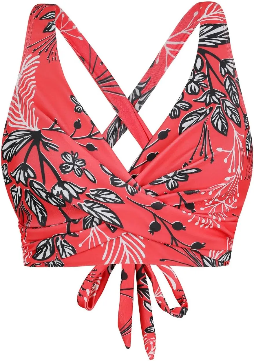 Hilor Women's Underwire Bikini Tops Push Up Criss Cross Swim Top Swimsuit Sexy V Neck Bathing Suit Top Only
