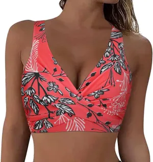 Hilor Women's Underwire Bikini Tops Push Up Criss Cross Swim Top Swimsuit Sexy V Neck Bathing Suit Top Only