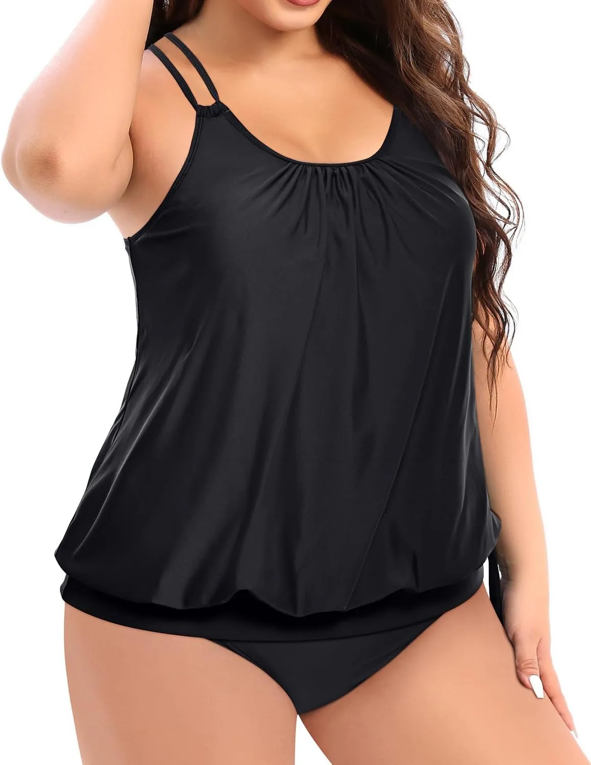 Holipick Plus Size Tankini Tops for Women Blouson Tummy Control Swim top Loose Fit Bathing Suit Top No Bottom