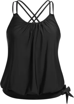 Holipick Plus Size Tankini Tops for Women Blouson Tummy Control Swim top Loose Fit Bathing Suit Top No Bottom