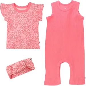 HonestBaby baby-girls Rib Romper, Flutter Sleeve Tee & Headband Set,Organic Cotton
