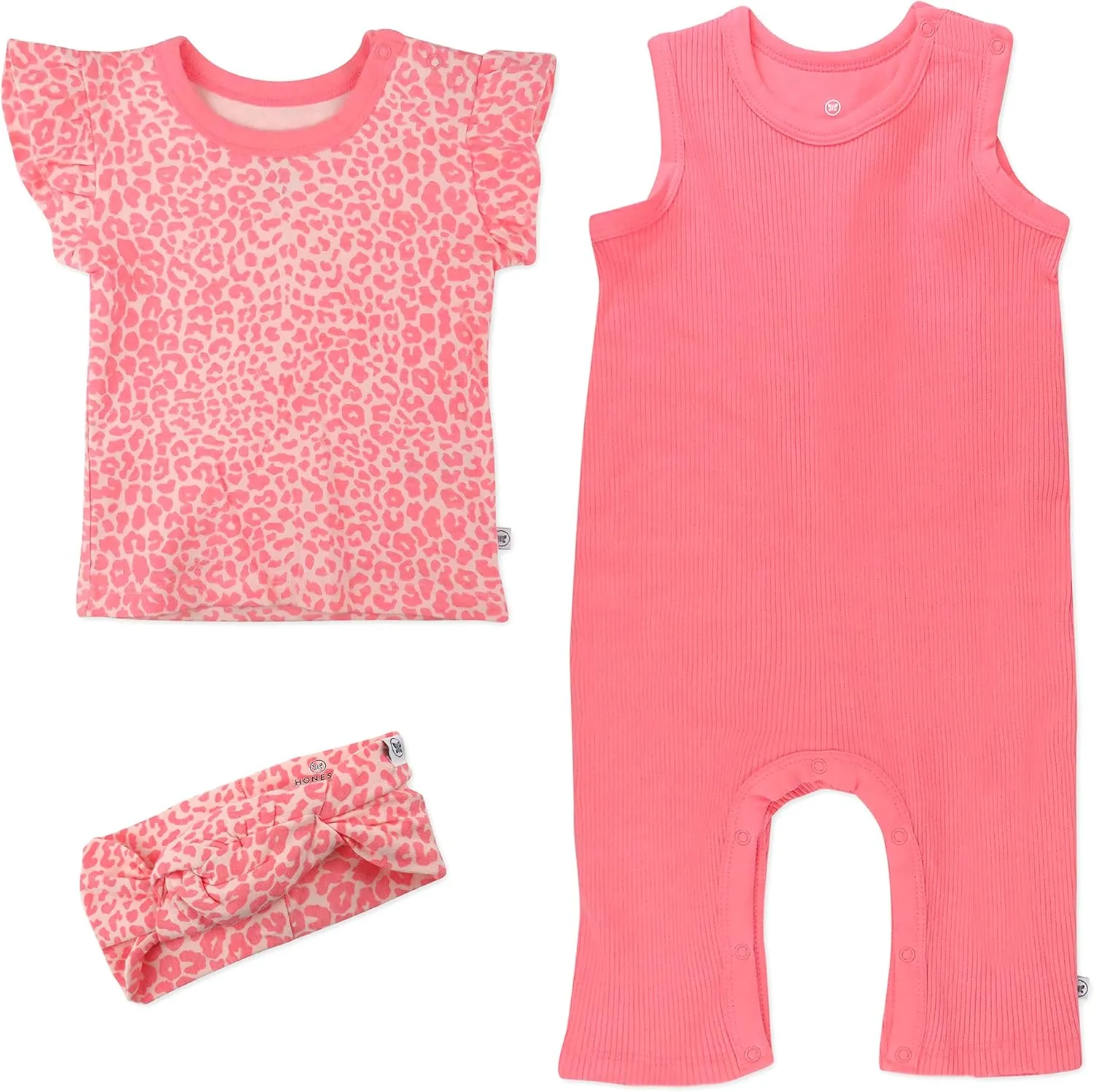 HonestBaby baby-girls Rib Romper, Flutter Sleeve Tee & Headband Set,Organic Cotton
