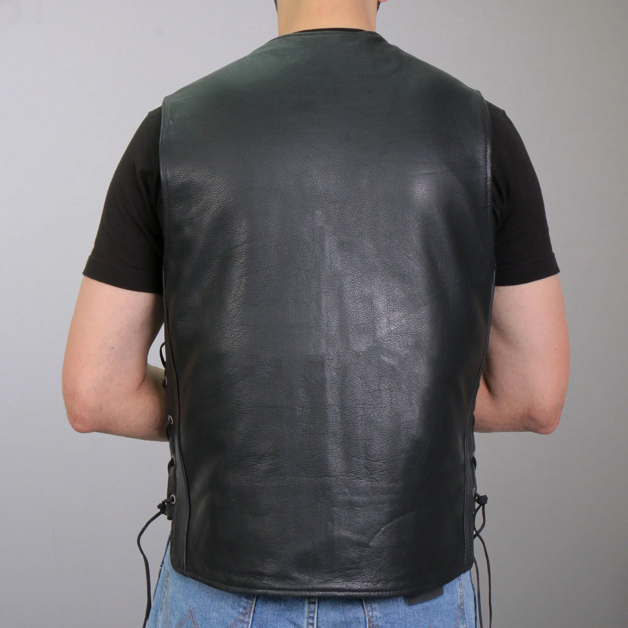Hot Leathers VSM1066 Men's Black 'V-Twin Eagle' Motorcycle style Conceal and Carry Side Lace Leather Biker Vest