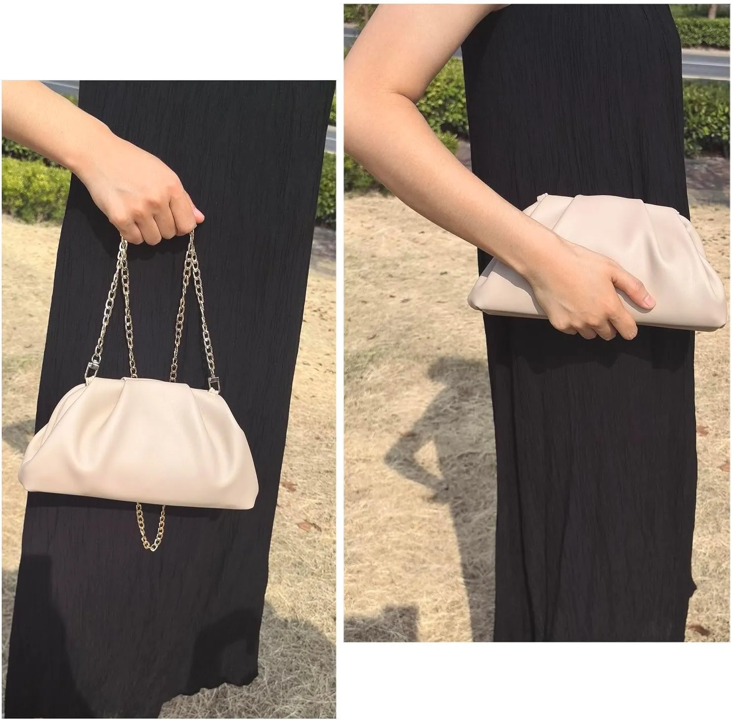 Huralona Dressy Pleated Vegan Leather Clutch Purse Bag for Women Super Chic Soft PU Evening Purse Handbag