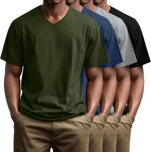 Huukeay 4 Pack Men's V Neck Cotton T Shirts M-7XL Regular Big and Tall Short Sleeve Tee 2025 Summer Clothing