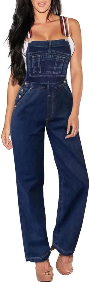 Hybrid & Company Womens Super Comfy Stretch Denim jumpsuit Pants Overalls