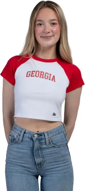 Hype & Vice Homerun Tee for Women (Large) - University of Georgia Tank Top for Women, Crop T-Shirt, College Shirts for Game Days - Red
