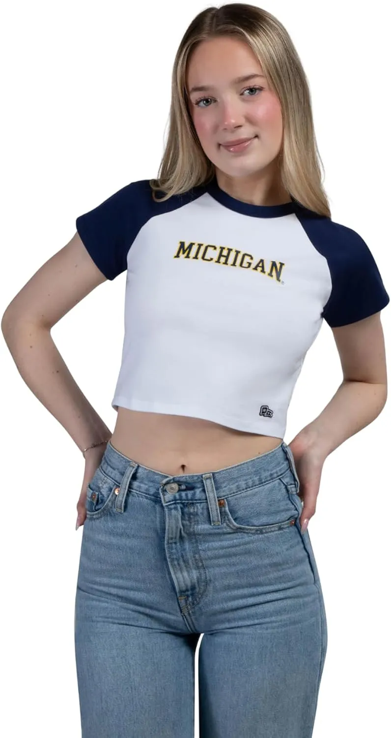 Hype & Vice Homerun Tee for Women (X-Small) - University of Michigan Tank Top for Women, Crop T-Shirt, College Shirts for Game Days - Navy