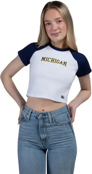 Hype & Vice Homerun Tee for Women (X-Small) - University of Michigan Tank Top for Women, Crop T-Shirt, College Shirts for Game Days - Navy