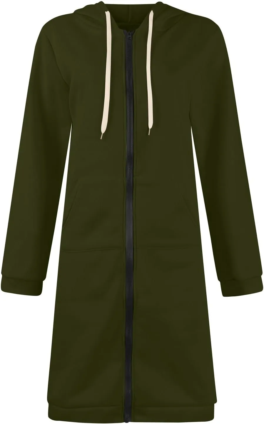 Jackets for Women Casual Zip Up Long Tunic Hoodies Winter Windproof Drawstring Hooded Jacket Outerwear with Pockets