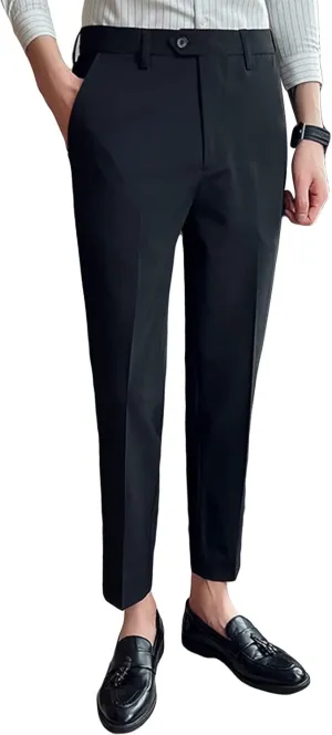 JEShifangjiusu Men's Stretch Dress Pants Casual Slim Fit Skinny Suit Pants Solid Color Business Chino Trousers Chino Pants, Black, 33