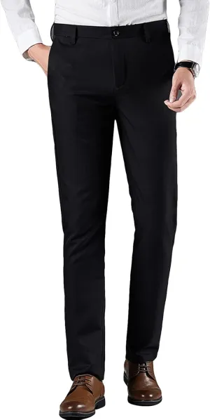 JEShifangjiusu Men's Wrinkle-Resistant Flat-Front Chino Pant Slim Fit Dress Pants Stretch Dress Pants Skinny Suit Pants, Black, 36