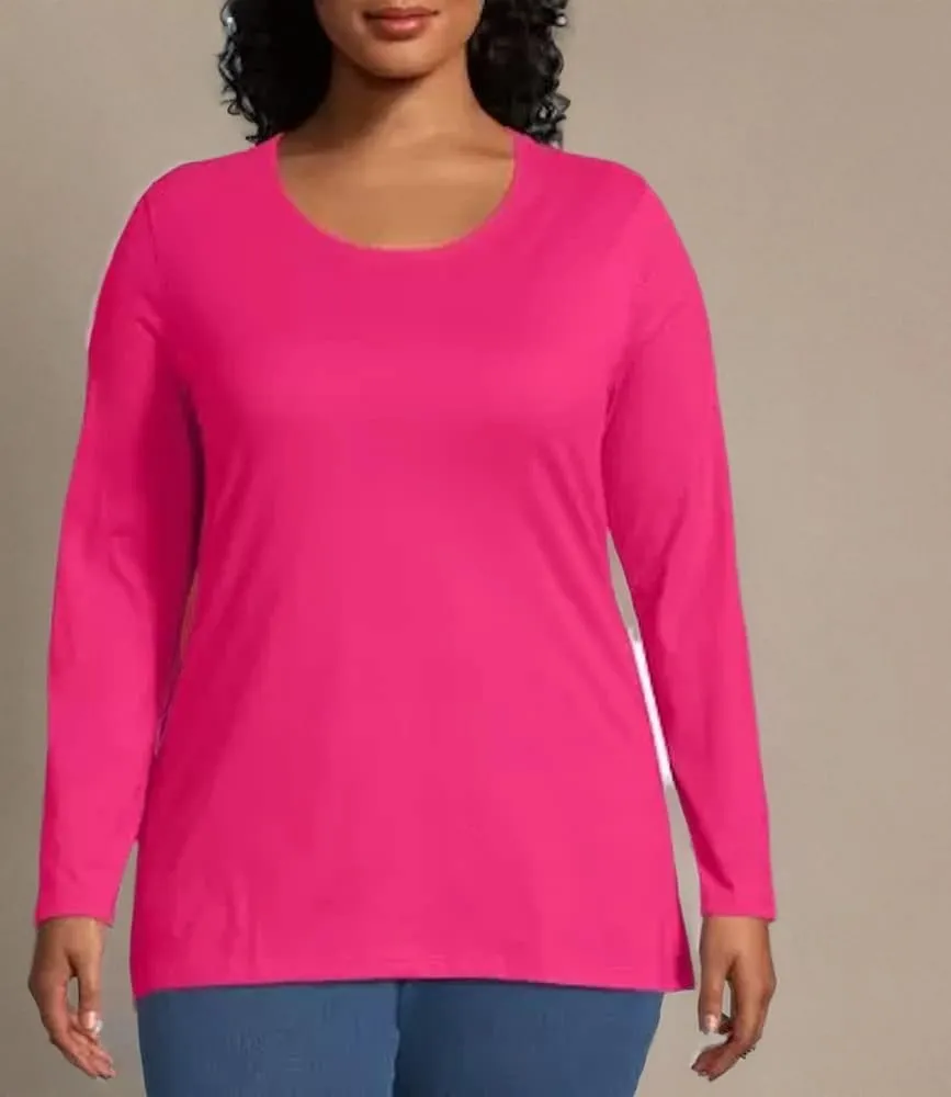 Just My Size Women's T-Shirt, Plus Size Long Sleeve Cotton Tee, JMS Plus Size Scoop-Neck T-Shirt for Women