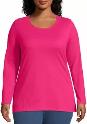 Just My Size Women's T-Shirt, Plus Size Long Sleeve Cotton Tee, JMS Plus Size Scoop-Neck T-Shirt for Women
