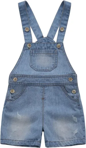 KIDSCOOL SPACE Baby Girl Boy Jean Overalls,Toddler Summer Denim Shortall