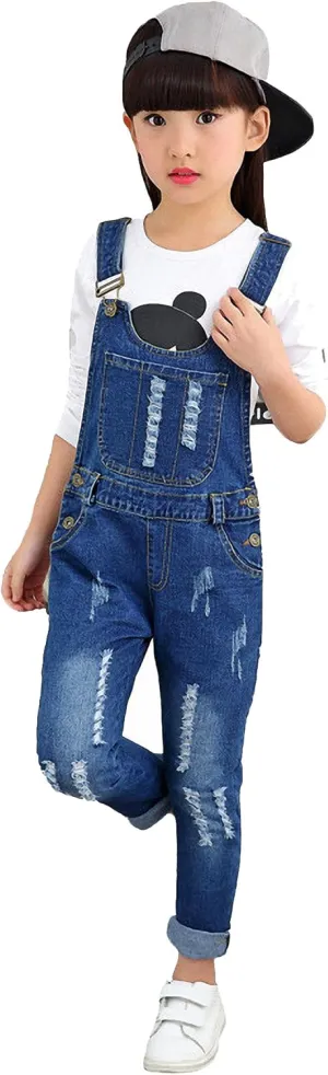 KIDSCOOL SPACE Girls Denim Overalls, Cotton Jean Workwear Pants