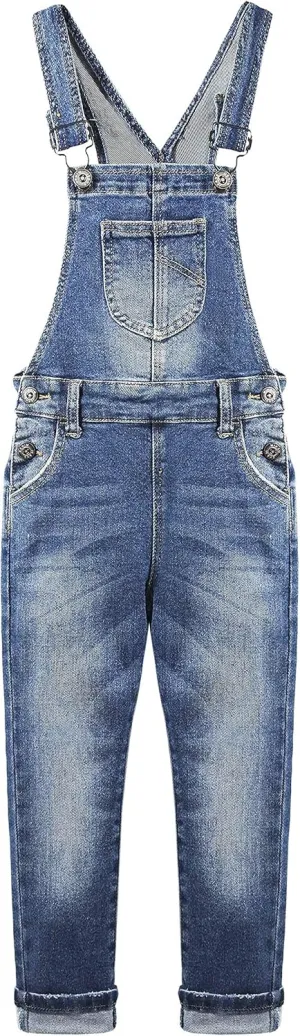 KIDSCOOL SPACE Girls Denim Overalls, Cotton Jean Workwear Pants