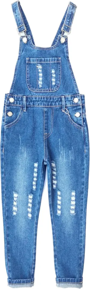 KIDSCOOL SPACE Girls Denim Overalls, Cotton Jean Workwear Pants