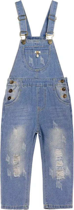 KIDSCOOL SPACE Girls Denim Overalls, Cotton Jean Workwear Pants