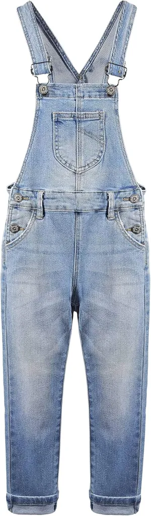 KIDSCOOL SPACE Girls Denim Overalls, Cotton Jean Workwear Pants