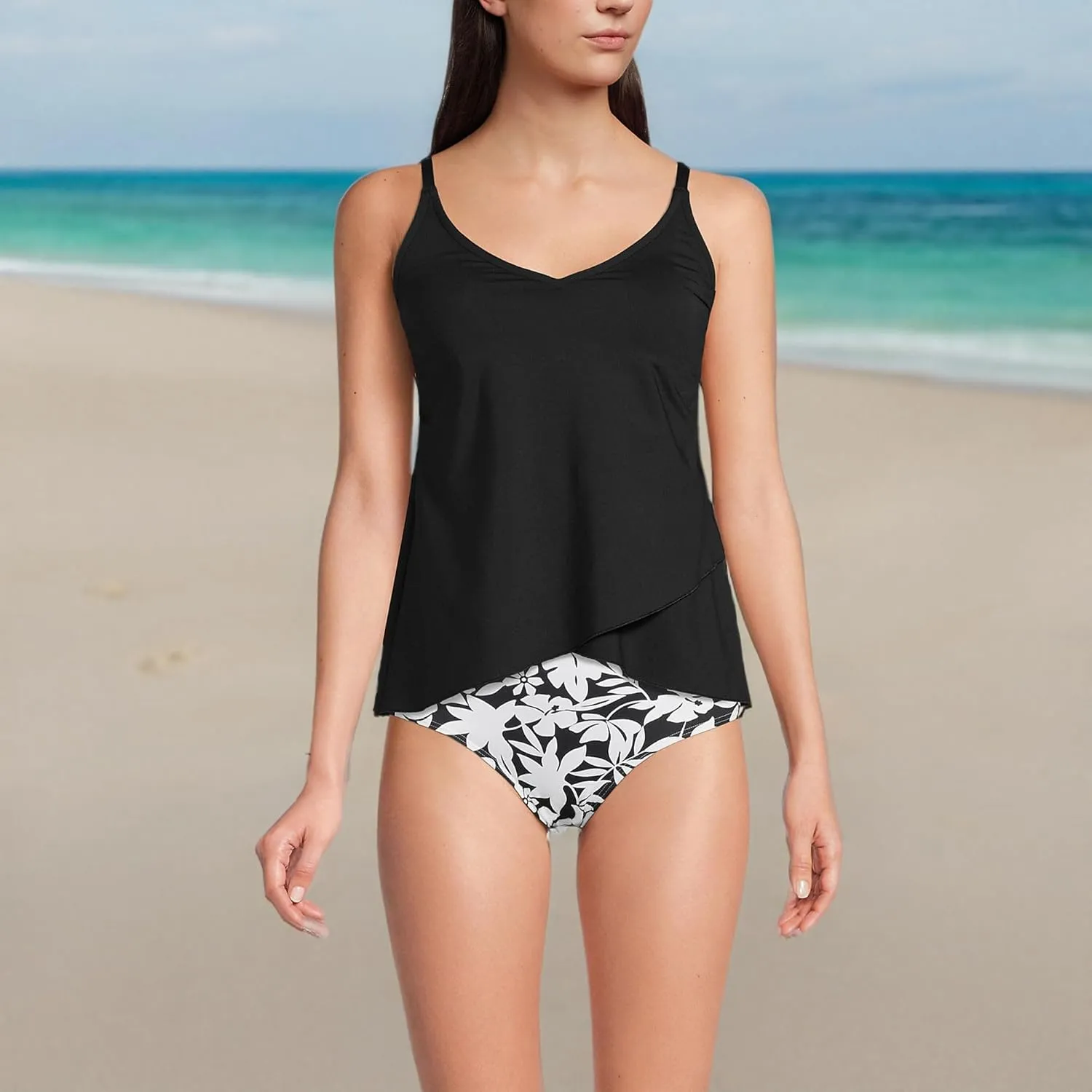 Lands' End Women's Tulip Hem Tankini Top