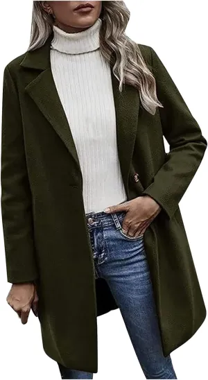 Lastesso Women's Solid Long Sleeve Trench Coat Open Front Loose Fit Cardigans Plaid Lapel Notched Collar Outerwear Comfy Coat
