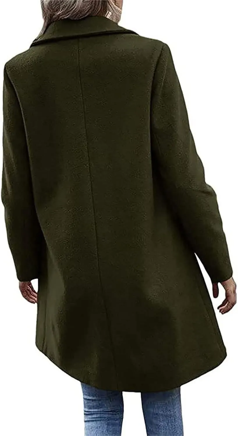Lastesso Women's Solid Long Sleeve Trench Coat Open Front Loose Fit Cardigans Plaid Lapel Notched Collar Outerwear Comfy Coat