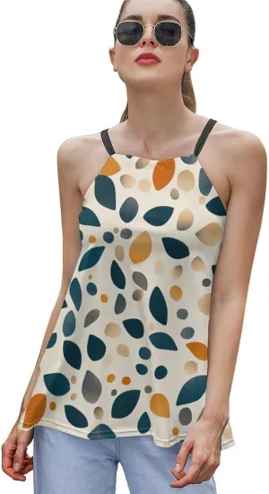 Leaf Print Women's Tank Top Sleeveless Spaghetti Strap Loose Casual Top Summer Beach Vacation Outfits Flowy Camisole