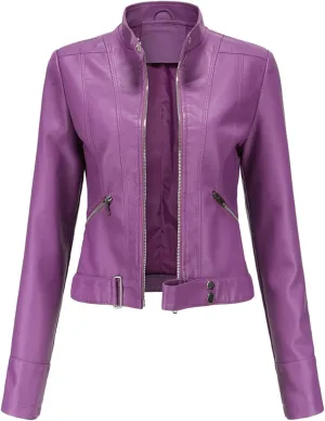 Leather Jacket for Women-Girl Faux Leather Jackets, Zip Up Motorcycle Short Pu Moto Biker Outwear Slim Fit Coat