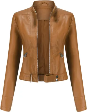 Leather Jacket for Women-Girl Faux Leather Jackets, Zip Up Motorcycle Short Pu Moto Biker Outwear Slim Fit Coat