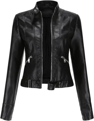 Leather Jacket for Women-Girl Faux Leather Jackets, Zip Up Motorcycle Short Pu Moto Biker Outwear Slim Fit Coat