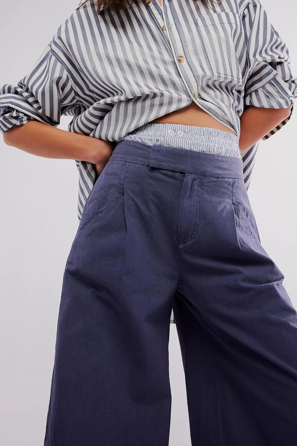 LifeShe Women's Wide Leg Baggy Pants High Rise Barrel Pant Loose Boyfriend Trousers with Pockets