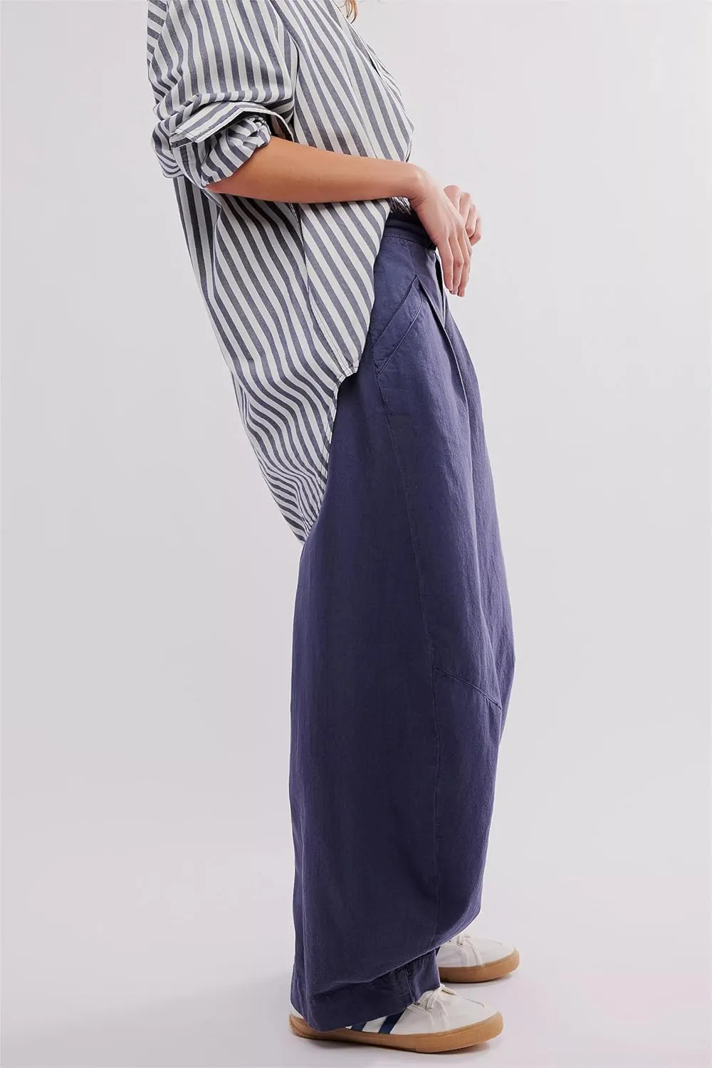 LifeShe Women's Wide Leg Baggy Pants High Rise Barrel Pant Loose Boyfriend Trousers with Pockets