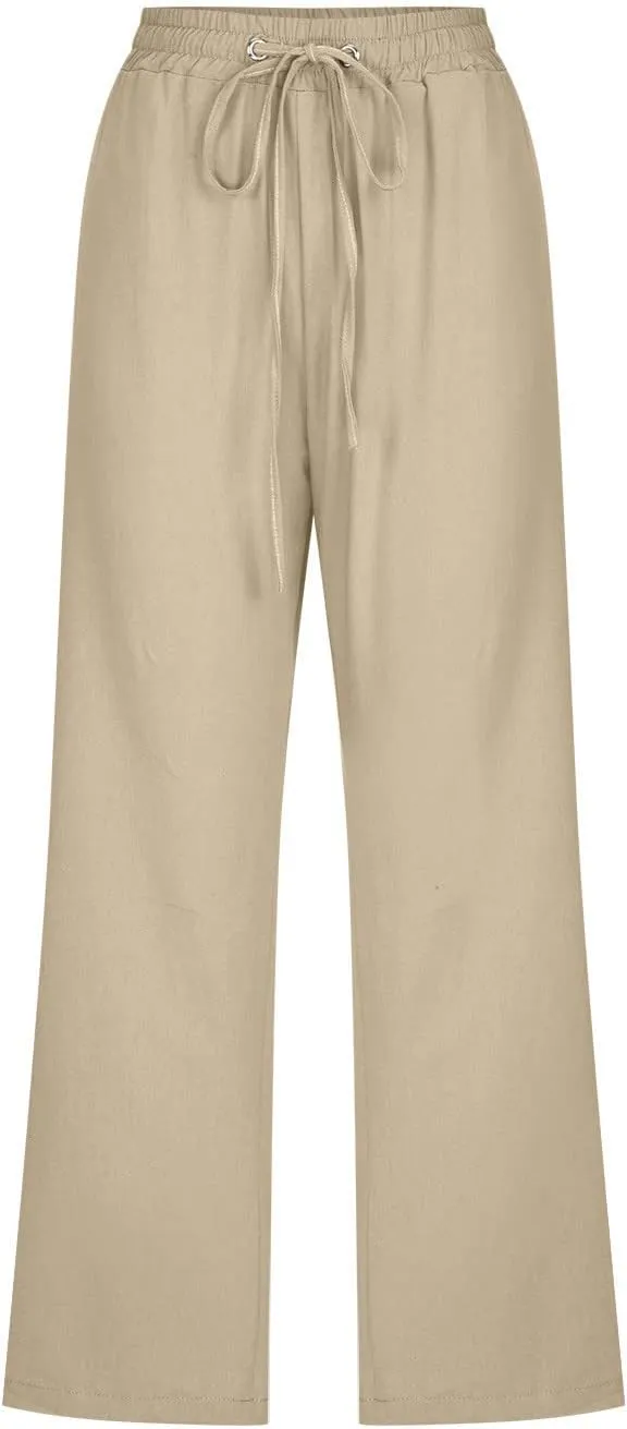 Linen Capris Pants for Women Casual Summer Cotton Linen Pants Drawstring Straight Leg Beach Cropped Pants 2025