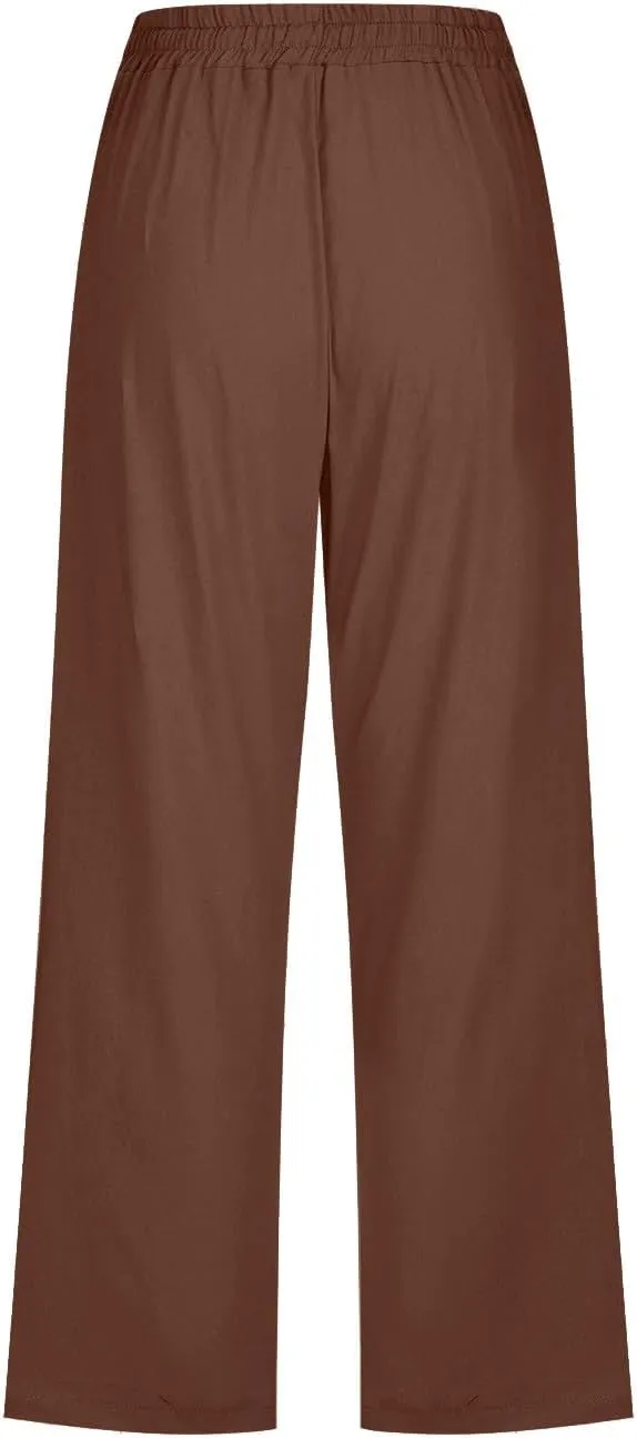 Linen Capris Pants Women High Waist Drawstring Comfy Casual Lightweight Wide Leg Cropped Trousers 2025 Beach Vacation Outfits