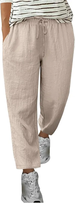 Linen Pants for Women Casual Wide Leg Drawstring Lightweight Pants Plus Size Palazzo Pants Summer Lounge Trousers