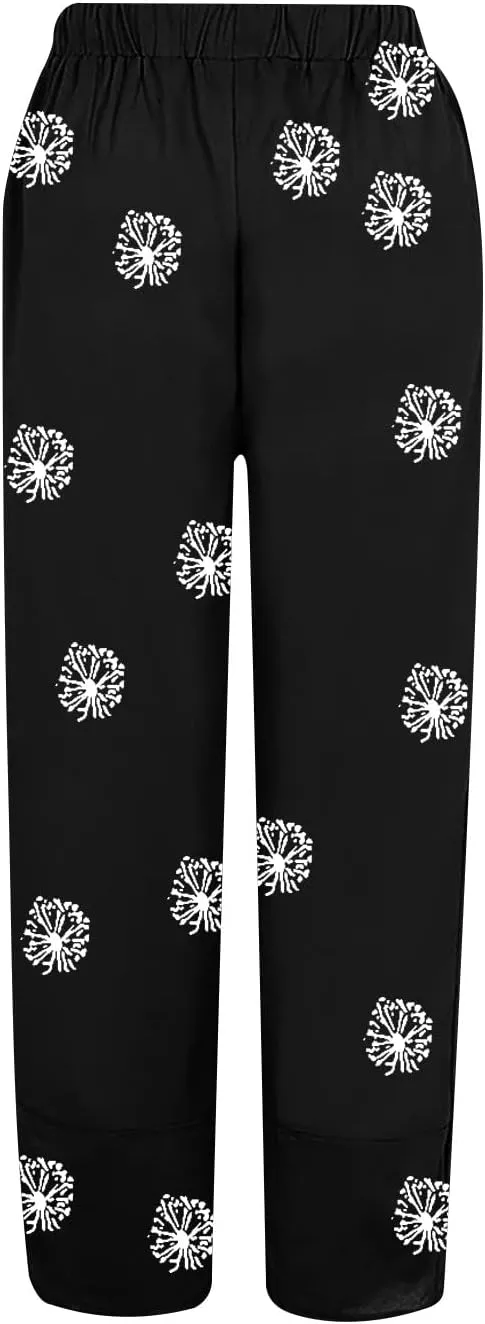 Linen Pants Women Casual Summer Cotton Cropped Tulip Pants Baggy Elastic Waisted Lounge Pants Trousers with Pockets