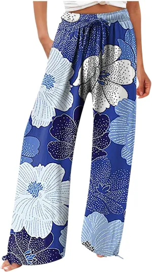 Linen Pants Women Plus Size Boho Women's Loose Trousers Linen High Waist Wide Leg Pants Pockets for Spring Summer