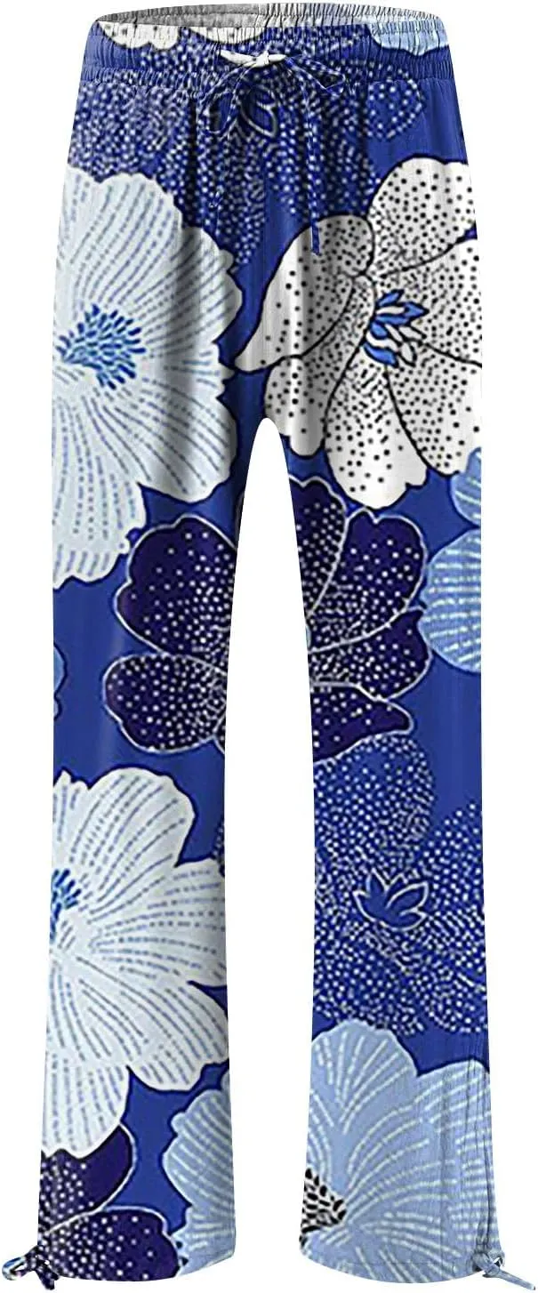 Linen Pants Women Plus Size Boho Women's Loose Trousers Linen High Waist Wide Leg Pants Pockets for Spring Summer