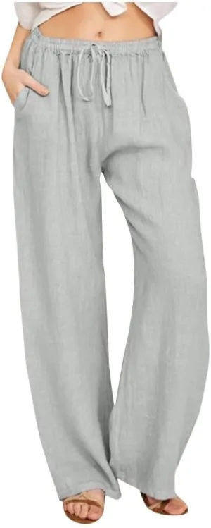 Linen Pants Women Summer Casual Wide Leg Palazzo Pants Baggy High Waisted Drawstring Lounge Trousers Beach Travel Outfits