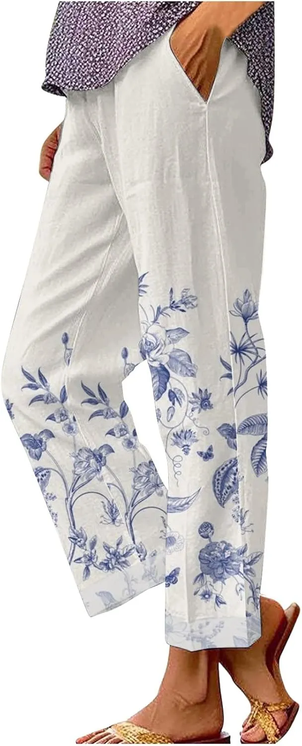 Linen Pants Women Tall Spring High Waisted Capris for Women Womens Palazzo Pants Plus Size