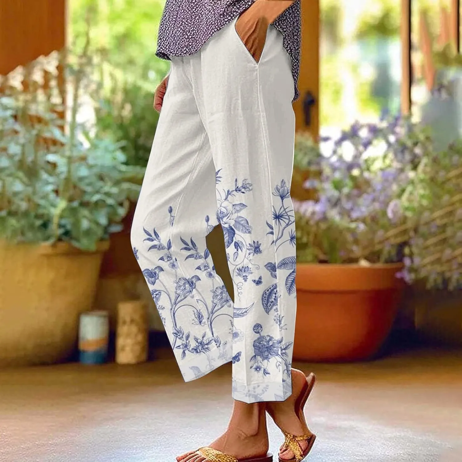 Linen Pants Women Tall Spring High Waisted Capris for Women Womens Palazzo Pants Plus Size