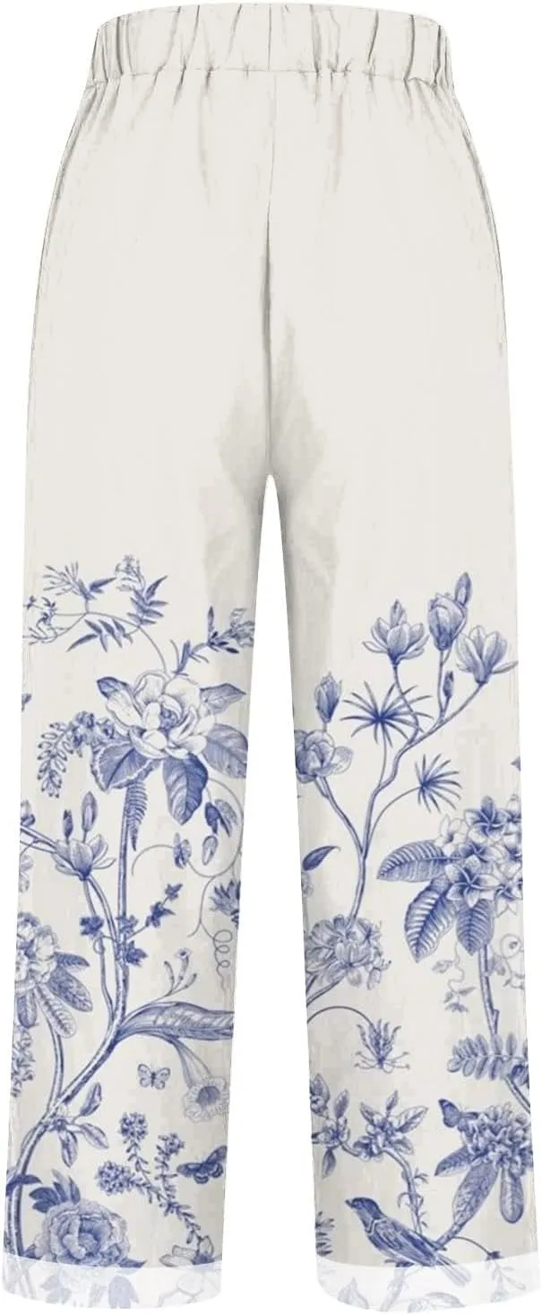 Linen Pants Women Tall Spring High Waisted Capris for Women Womens Palazzo Pants Plus Size