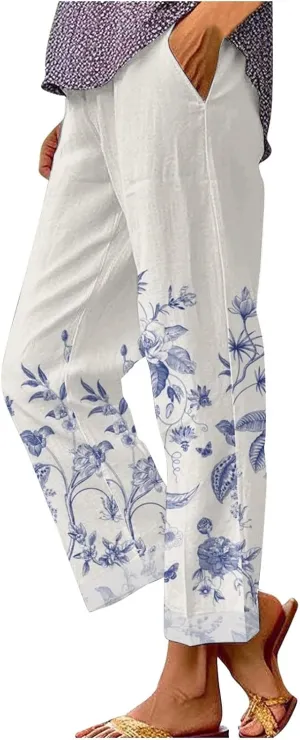 Linen Pants Women Tall Spring High Waisted Capris for Women Womens Palazzo Pants Plus Size