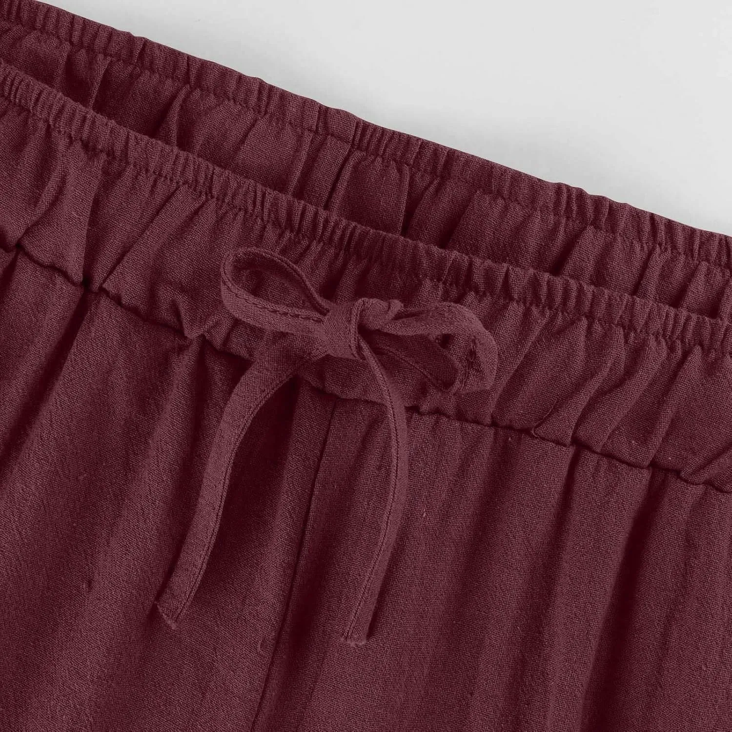 Linen Pants Women Wide Leg Crop Lounge Trousers Elastic Waist Drawstring Loose Capri Slacks Summer Beach Pants
