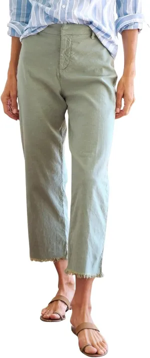 Linen Wide Leg Pants Women Cropped High Waisted Raw Hem Capri Pants Summer Business Casual Work Pants with Pockets