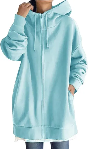 Long Sweatshirts for Women to Wear with Leggings Zip Up Hoodie Lightweight Oversized Jackets 2024 Coat with Pockets