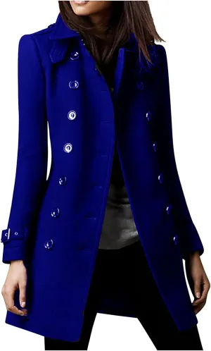 Long Winter Coats for Women Classic Notched Lapel Double Breasted Trench Coat Elegant Winter Wool Blend Overcoats