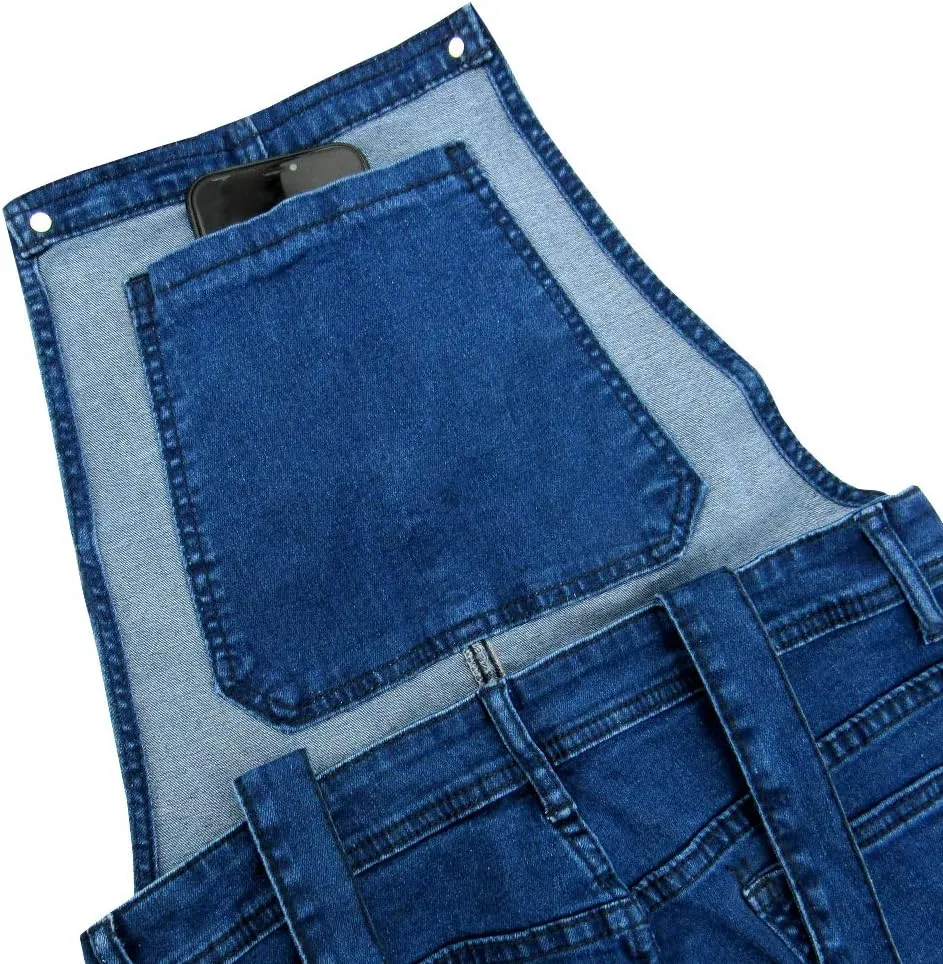 LONGBIDA Men's Denim Bib Overalls Fashion Slim Fit Jumpsuit with Pockets